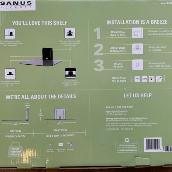 Wall Component AV Accents TV Mounted Glass Shelf - Picture 2 of 5